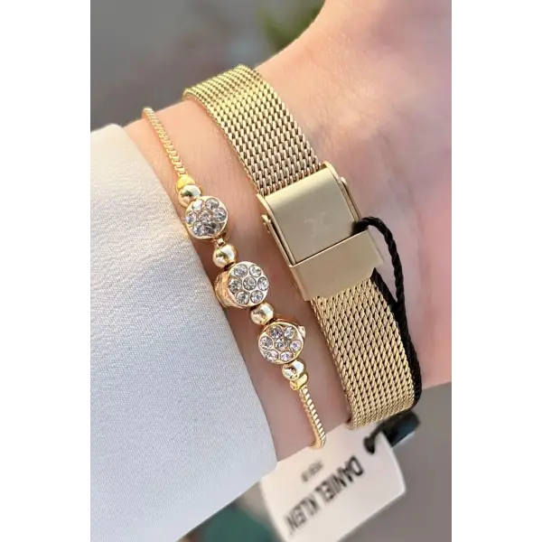 Daniel Klein DKISTE1221 Kadranı Yeşil Kordonu Gold Renk Hediye Paketli Kadın Kol Saati ve Bileklik
