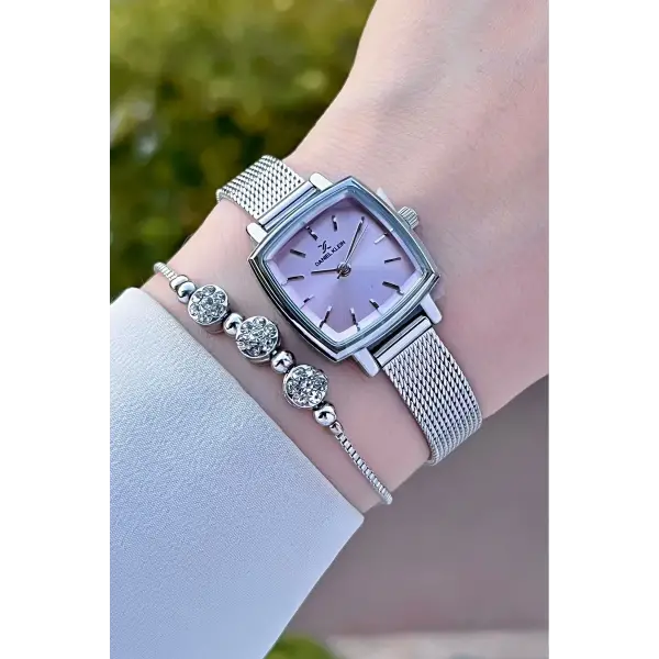 Daniel Klein DKISTE1219 Kadranı Pembe Kordonu Gümüş Renk Hediye Paketli Kadın Kol Saati ve Bileklik