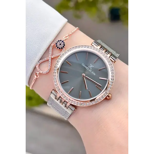Daniel Klein DK1ISTE1223 Kasası Rose Kordonu Gümüş Renk Kadın Kol Saati Bileklik ve Parfüm Hediyeli