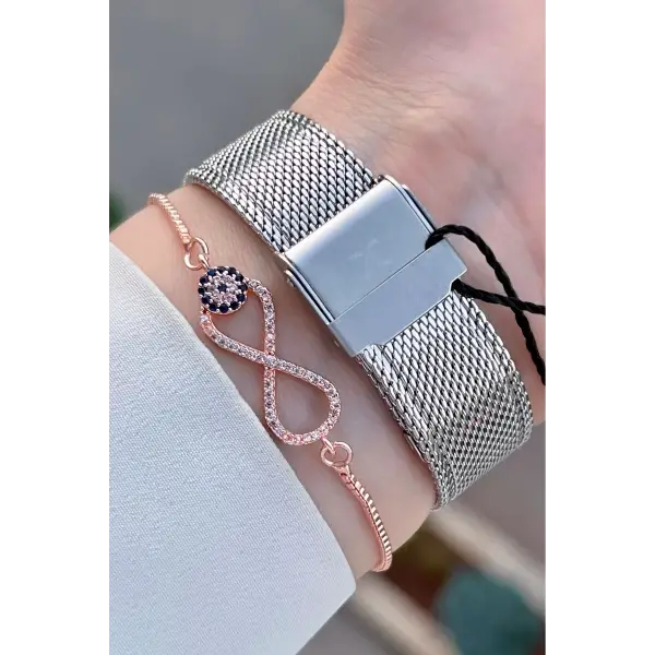 Daniel Klein DK1ISTE1223 Kasası Rose Kordonu Gümüş Renk Kadın Kol Saati Bileklik ve Parfüm Hediyeli