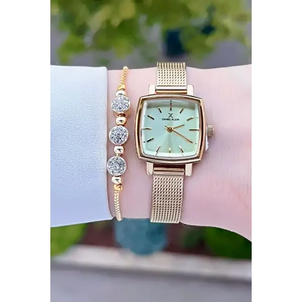 Daniel Klein DKISTE1222 Kadranı Sarı Kordonu Gold Renk Hediye Paketli Kadın Kol Saati ve Bileklik
