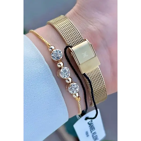 Daniel Klein DKISTE1222 Kadranı Sarı Kordonu Gold Renk Hediye Paketli Kadın Kol Saati ve Bileklik