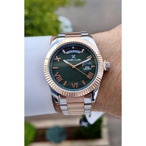 Daniel Klein DKISTE1211 Kadranı Yeşil Rose Gümüş Renk Takvimli Hediye Paketli Erkek Kol Saati