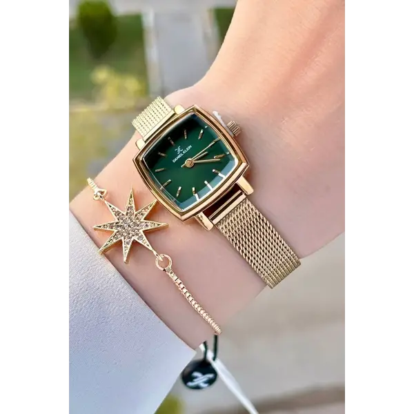 Daniel Klein DKISTE1221 Kadranı Yeşil Kordonu Gold Renk Hediye Paketli Kadın Kol Saati ve Bileklik
