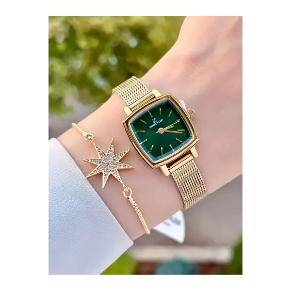 Daniel Klein DKISTE1221 Kadranı Yeşil Kordonu Gold Renk Hediye Paketli Kadın Kol Saati ve Bileklik