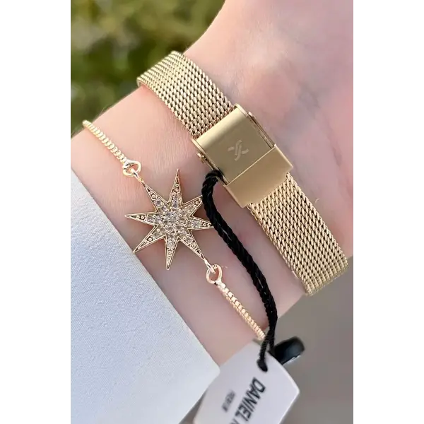Daniel Klein DKISTE1221 Kadranı Yeşil Kordonu Gold Renk Hediye Paketli Kadın Kol Saati ve Bileklik