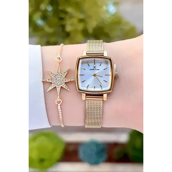 Daniel Klein DKISTE1220 Kadranı Gümüş Kordonu Gold Renk Hediye Paketli Kadın Kol Saati ve Bileklik