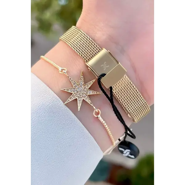 Daniel Klein DKISTE1220 Kadranı Gümüş Kordonu Gold Renk Hediye Paketli Kadın Kol Saati ve Bileklik