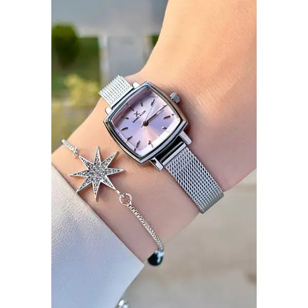 Daniel Klein DKISTE1219 Kadranı Pembe Kordonu Gümüş Renk Hediye Paketli Kadın Kol Saati ve Bileklik