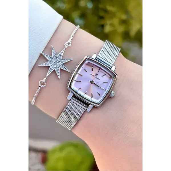 Daniel Klein DKISTE1219 Kadranı Pembe Kordonu Gümüş Renk Hediye Paketli Kadın Kol Saati ve Bileklik