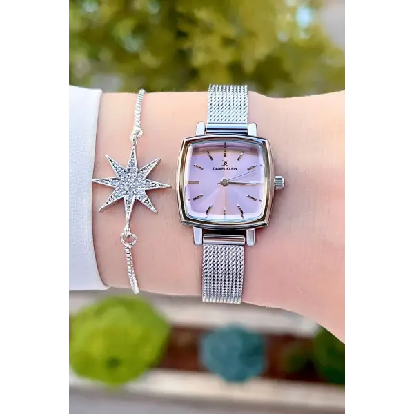 Daniel Klein DKISTE1219 Kadranı Pembe Kordonu Gümüş Renk Hediye Paketli Kadın Kol Saati ve Bileklik