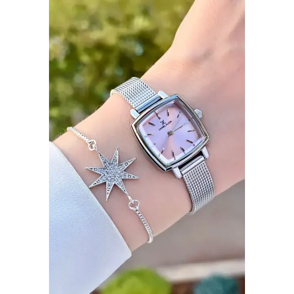 Daniel Klein DKISTE1219 Kadranı Pembe Kordonu Gümüş Renk Hediye Paketli Kadın Kol Saati ve Bileklik