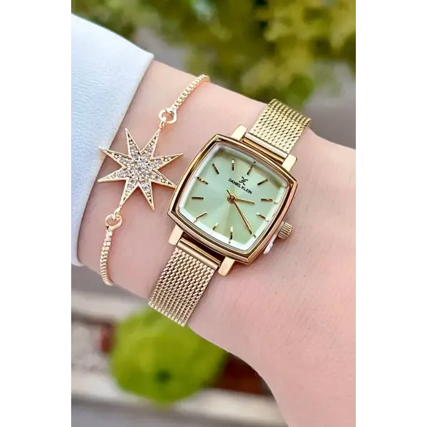 Daniel Klein DKISTE1222 Kadranı Sarı Kordonu Gold Renk Hediye Paketli Kadın Kol Saati ve Bileklik
