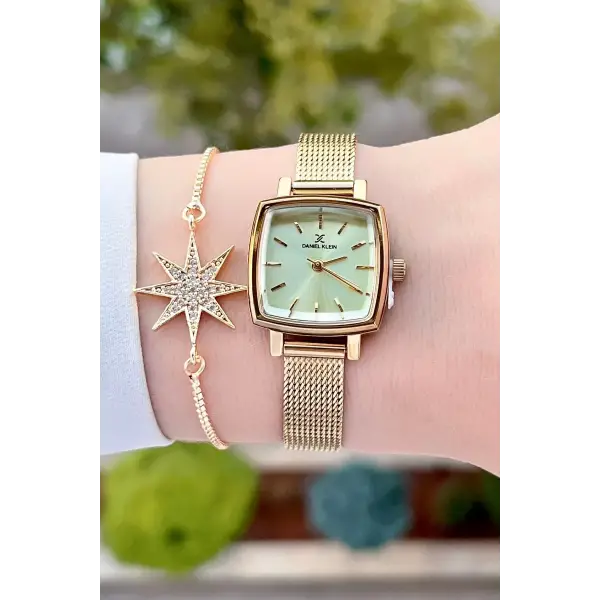 Daniel Klein DKISTE1222 Kadranı Sarı Kordonu Gold Renk Hediye Paketli Kadın Kol Saati ve Bileklik