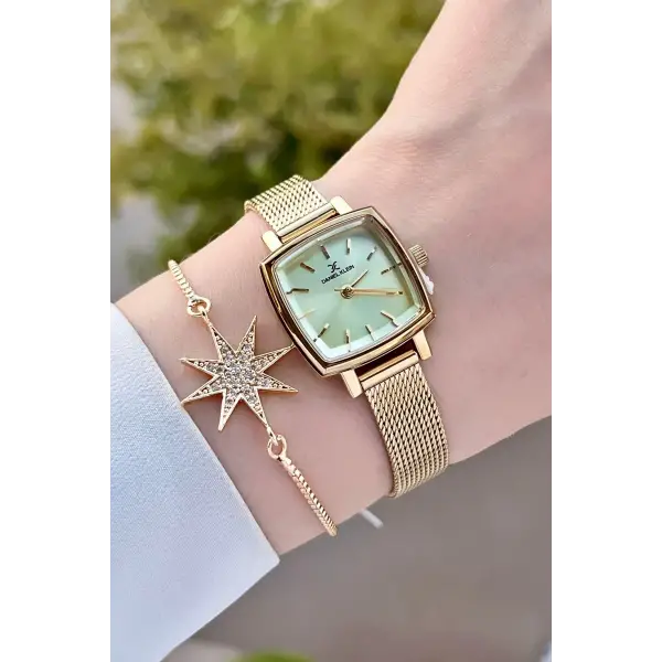 Daniel Klein DKISTE1222 Kadranı Sarı Kordonu Gold Renk Hediye Paketli Kadın Kol Saati ve Bileklik