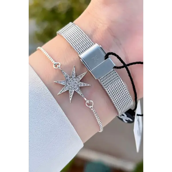 Daniel Klein DKISTE1218 Gümüş Renk Hediye Paketli Kadın Kadın Kol Saati ve Bileklik