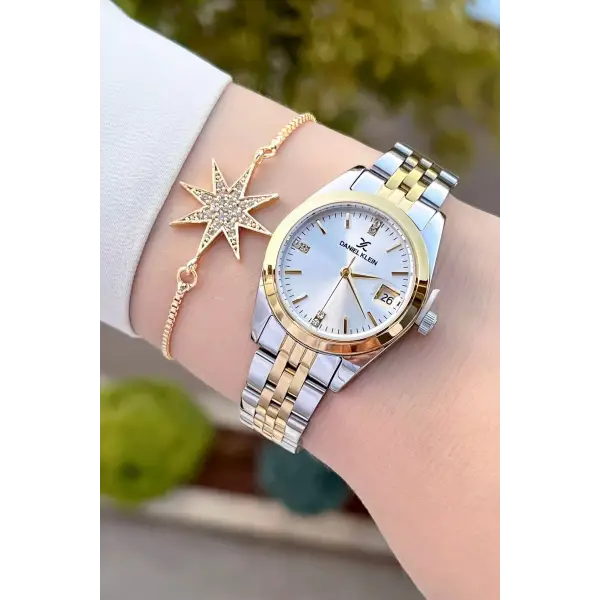 Daniel Klein DKISTE1241 Gold Gümüş Renk Hediye Paketli Kadın Kol Saati ve Bileklik