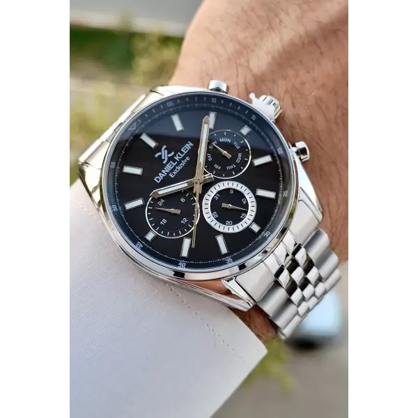 Daniel Klein DKISTE1232 Kadranı Siyah Kordonu Gümüş Renk İç Göstergeleri Aktif Erkek Kol Saati