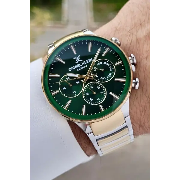 Daniel Klein DKISTE1237 Kadranı Yeşil Gold Gümüş Renk İç Göstergeleri Aktif Hediye Paketli Erkek Kol Saati