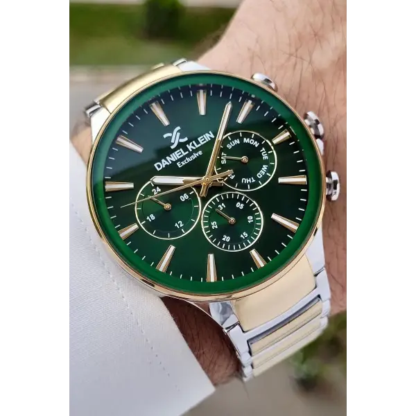 Daniel Klein DKISTE1237 Kadranı Yeşil Gold Gümüş Renk İç Göstergeleri Aktif Hediye Paketli Erkek Kol Saati