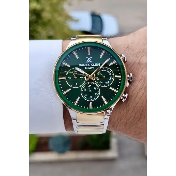 Daniel Klein DKISTE1237 Kadranı Yeşil Gold Gümüş Renk İç Göstergeleri Aktif Hediye Paketli Erkek Kol Saati
