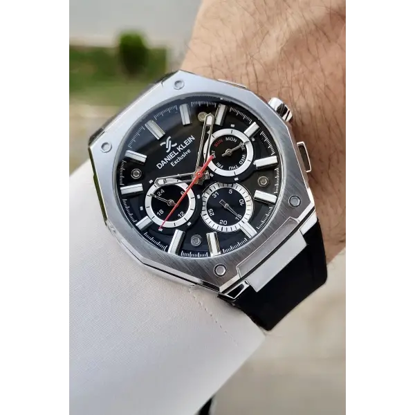 Daniel Klein DKISTE1276 Kasası Gümüş Kordonu Siyah Renk İç Göstergeleri Aktif Hediye Paketli Erkek Kol Saati