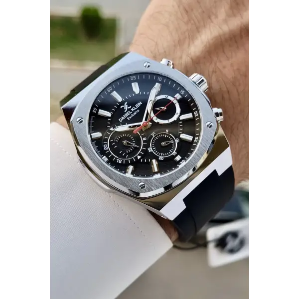 Daniel Klein DKISTE1273 Kasası Gümüş Kordonu Siyah Renk İç Göstergeleri Aktif Hediye Paketli Erkek Kol Saati