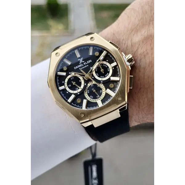 Daniel Klein DKISTE1277 Kasası Gold Kordonu Siyah Renk İç Göstergeleri Aktif Hediye Paketli Erkek Kol Saati