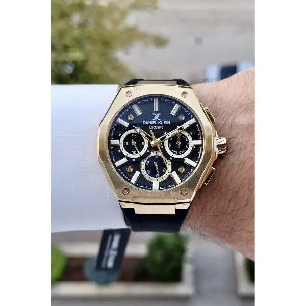 Daniel Klein DKISTE1277 Kasası Gold Kordonu Siyah Renk İç Göstergeleri Aktif Hediye Paketli Erkek Kol Saati