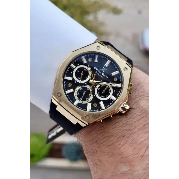 Daniel Klein DKISTE1277 Kasası Gold Kordonu Siyah Renk İç Göstergeleri Aktif Hediye Paketli Erkek Kol Saati