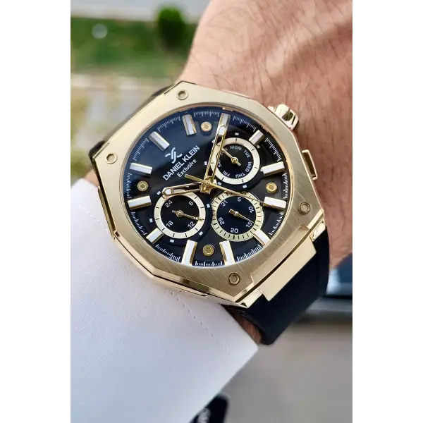 Daniel Klein DKISTE1277 Kasası Gold Kordonu Siyah Renk İç Göstergeleri Aktif Hediye Paketli Erkek Kol Saati