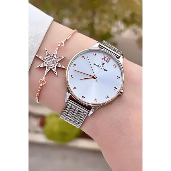 Daniel Klein DKISTE1327 Rose Gümüş Renk Hediye Paketli Kadın Kol Saati ve Bileklik