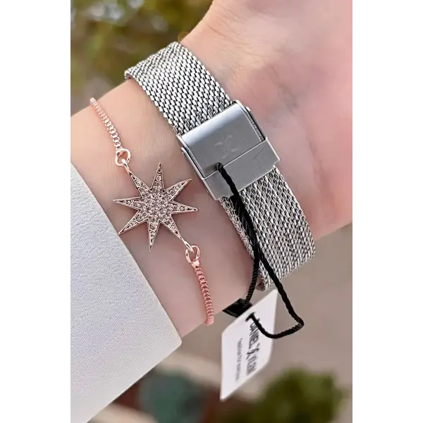 Daniel Klein DKISTE1327 Rose Gümüş Renk Hediye Paketli Kadın Kol Saati ve Bileklik