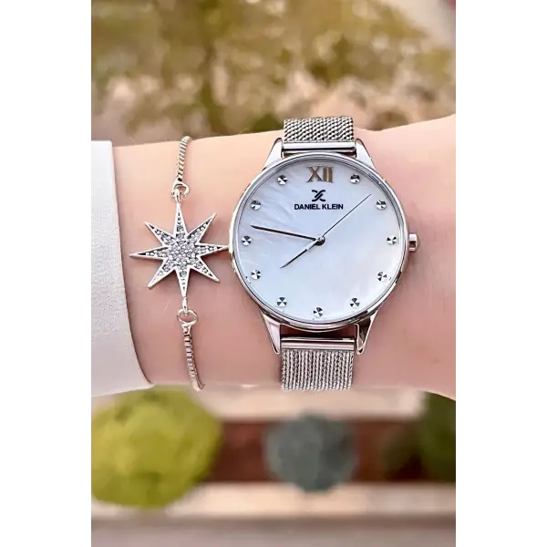 Daniel Klein DKISTE1323 Kadranı Sedef Kordonu Gümüş Renk Hediye Paketli Kadın Kol Saati ve Bileklik