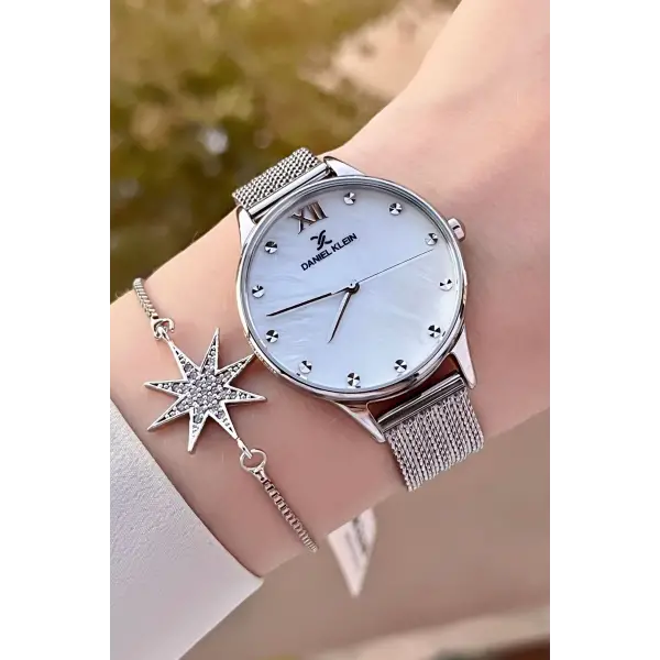 Daniel Klein DKISTE1323 Kadranı Sedef Kordonu Gümüş Renk Hediye Paketli Kadın Kol Saati ve Bileklik