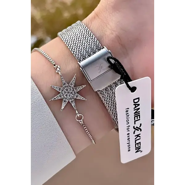 Daniel Klein DKISTE1323 Kadranı Sedef Kordonu Gümüş Renk Hediye Paketli Kadın Kol Saati ve Bileklik