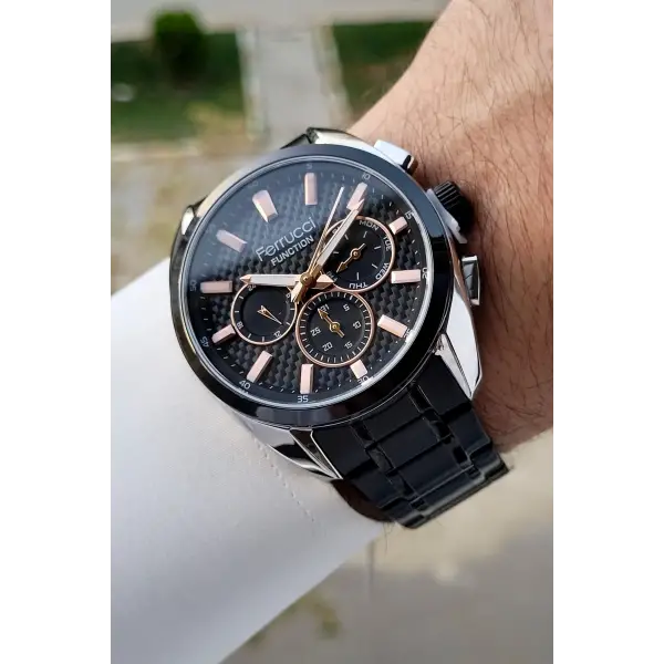 Ferrucci FCISTE295 Kasası Gümüş Kordonu Siyah Renk İç Göstergeleri Aktif Hediye Paketli Erkek Kol Saati