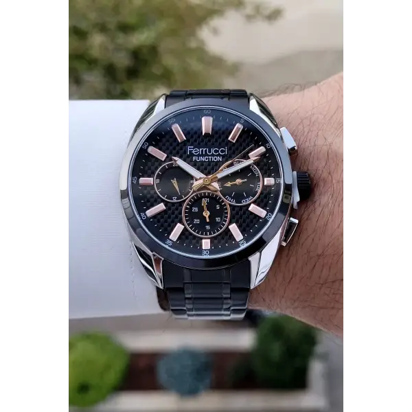 Ferrucci FCISTE295 Kasası Gümüş Kordonu Siyah Renk İç Göstergeleri Aktif Hediye Paketli Erkek Kol Saati