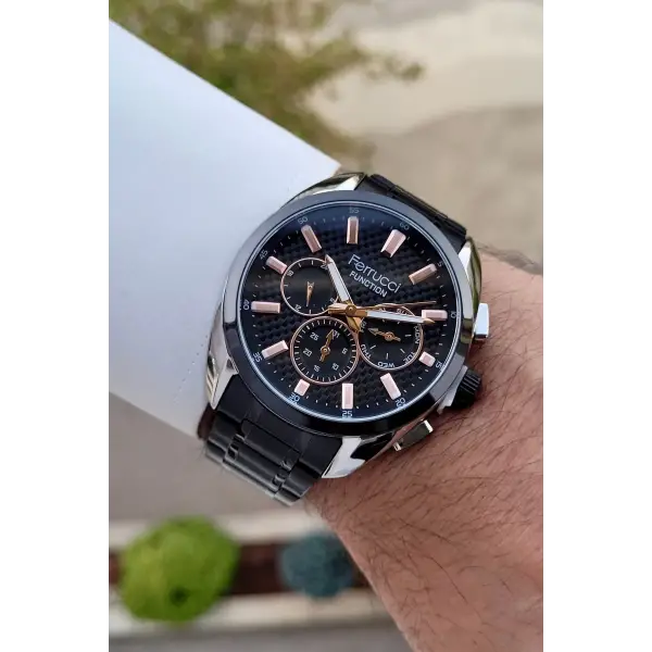 Ferrucci FCISTE295 Kasası Gümüş Kordonu Siyah Renk İç Göstergeleri Aktif Hediye Paketli Erkek Kol Saati