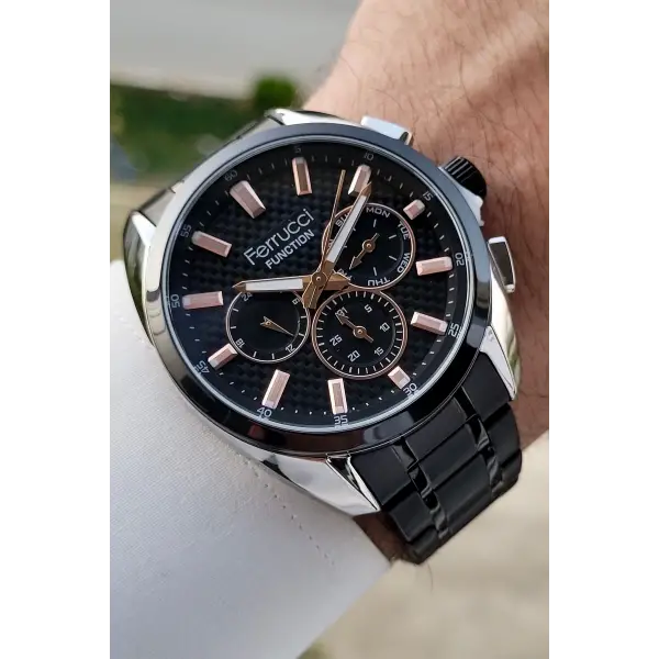 Ferrucci FCISTE295 Kasası Gümüş Kordonu Siyah Renk İç Göstergeleri Aktif Hediye Paketli Erkek Kol Saati