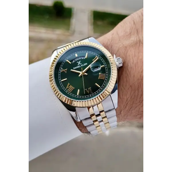 Daniel Klein DKISTE1289 Kadranı Yeşil Kordonu Gold Gümüş Renk Hediye Paketli Erkek Kol Saati