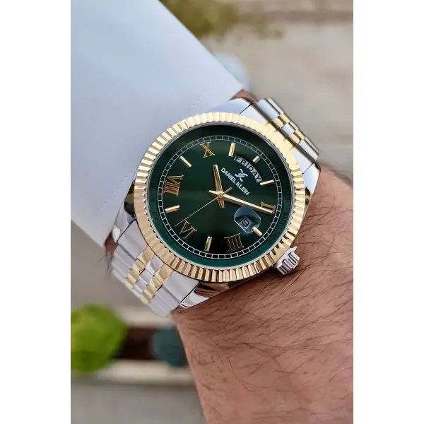Daniel Klein DKISTE1289 Kadranı Yeşil Kordonu Gold Gümüş Renk Hediye Paketli Erkek Kol Saati