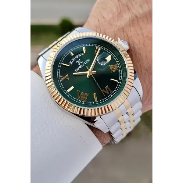 Daniel Klein DKISTE1289 Kadranı Yeşil Kordonu Gold Gümüş Renk Hediye Paketli Erkek Kol Saati