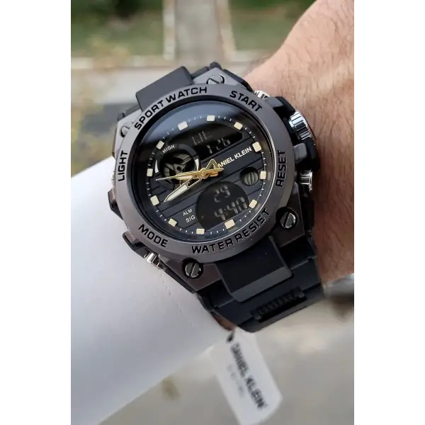 Daniel Klein DKISTE1305 Rakamları Gold Kordonu Siyah Renk Analog Dijital Hediye Paketli Erkek Kol Saati