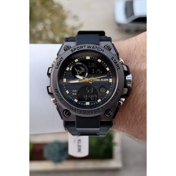 Daniel Klein DKISTE1305 Rakamları Gold Kordonu Siyah Renk Analog Dijital Hediye Paketli Erkek Kol Saati