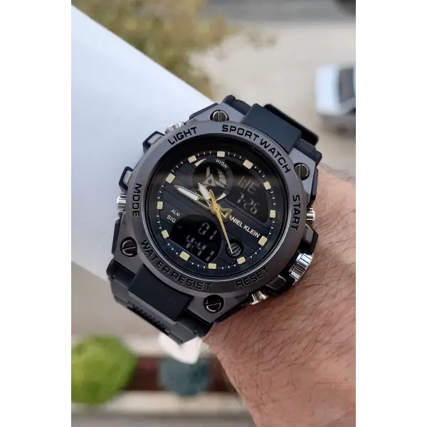 Daniel Klein DKISTE1305 Rakamları Gold Kordonu Siyah Renk Analog Dijital Hediye Paketli Erkek Kol Saati