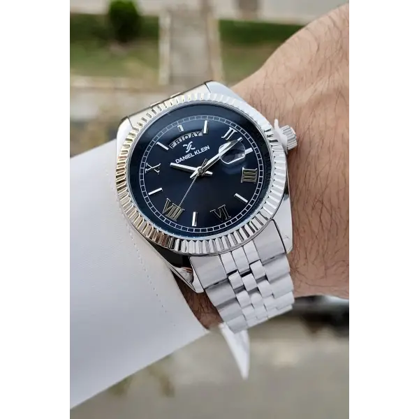 Daniel Klein DKISTE1303 Kadranı Lacivert Kordonu Gümüş Renk Takvim ve Gün Fonksiyonlu Erkek Kol Saati