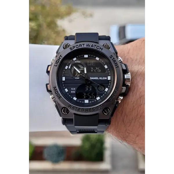 Daniel Klein DKISTE1304 Rakamları Beyaz Kordonu Siyah Renk Analog Dijital Hediye Paketli Erkek Kol Saati