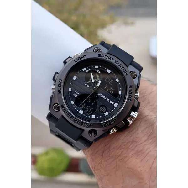 Daniel Klein DKISTE1304 Rakamları Beyaz Kordonu Siyah Renk Analog Dijital Hediye Paketli Erkek Kol Saati