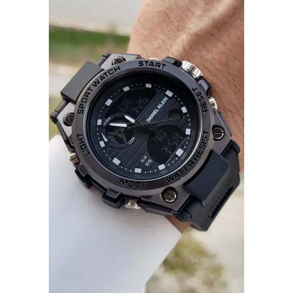 Daniel Klein DKISTE1304 Rakamları Beyaz Kordonu Siyah Renk Analog Dijital Hediye Paketli Erkek Kol Saati